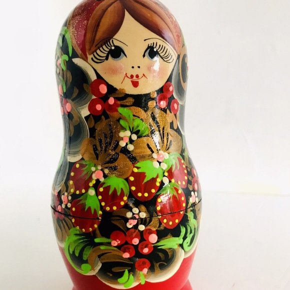 Vintage Handpainted Russian Wooden Matryoshka Stacking Nesting Dolls Set of 5 - Picture 11 of 12